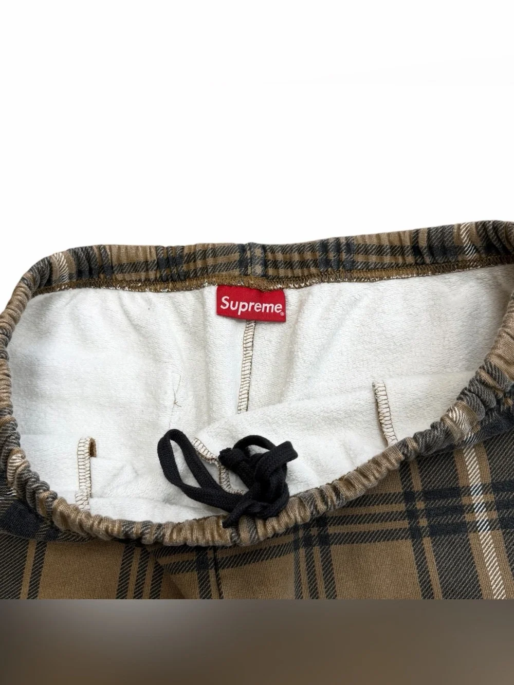 Supreme New York SS21 Mens Classic Logo Brown Plaid Cotton Sweatshorts Sz Medium